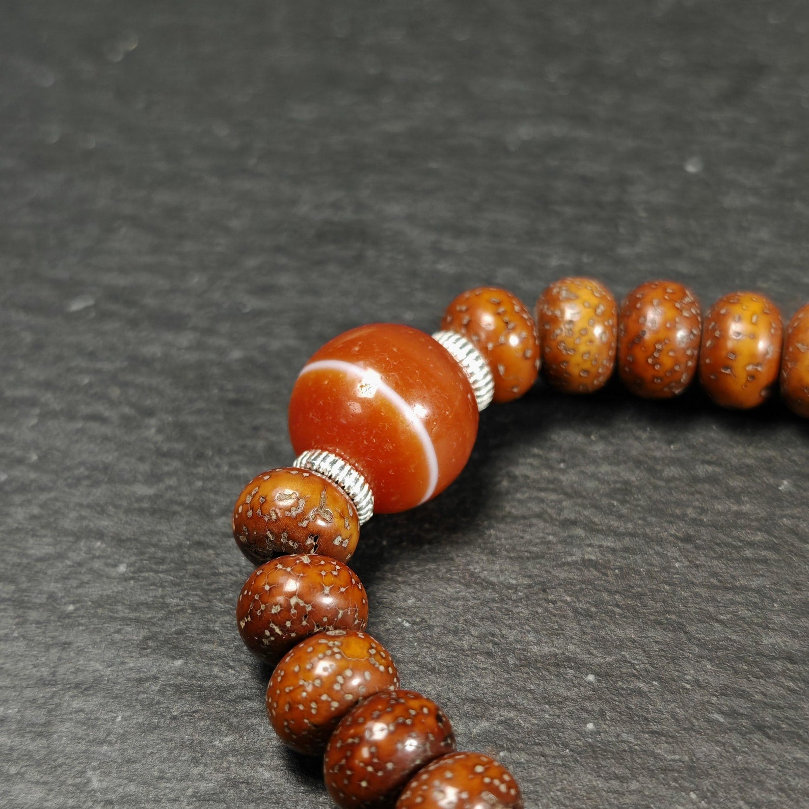 Authentic 9mm Lotus Seed Beads Wrist Mala Bracelet: Decades Old Tibetan Rosary Hand Hold Prayer Beads - 12cm Stretched