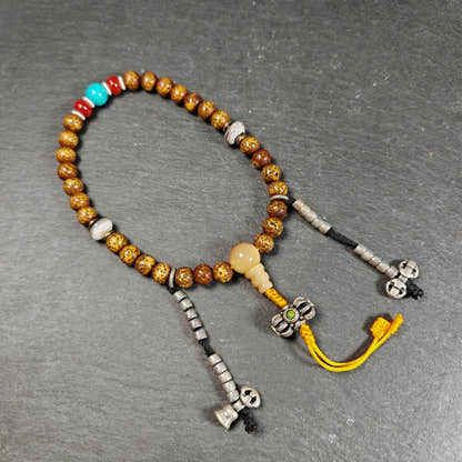 Authentic 9mm Lotus Seed Beads Wrist Mala Bracelet - Tibetan Buddhist mala beads, front view