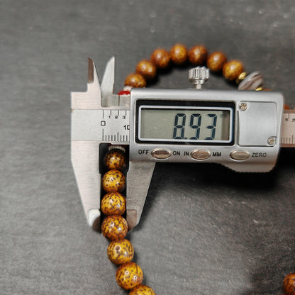 Authentic 9mm Lotus Seed Beads Wrist Mala Bracelet: Decades Old Tibetan Rosary Hand Hold Prayer Beads - 13cm Stretched