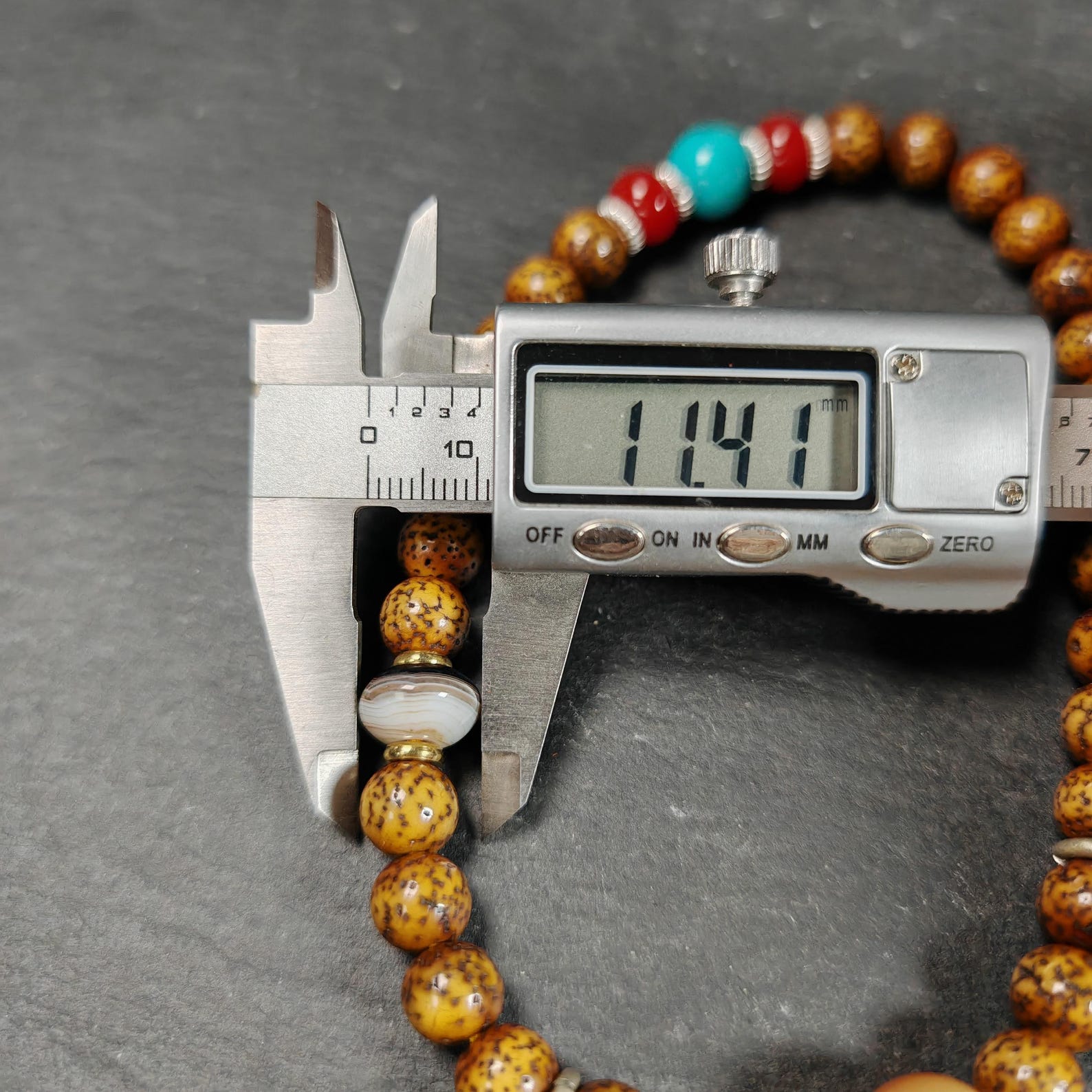 Authentic 9mm Lotus Seed Beads Wrist Mala Bracelet: Decades Old Tibetan Rosary Hand Hold Prayer Beads - 13cm Stretched