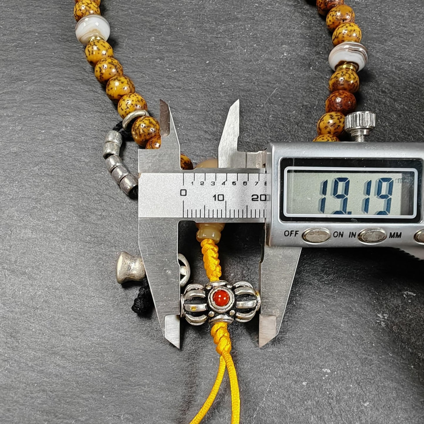 Authentic 9mm Lotus Seed Beads Wrist Mala Bracelet: Decades Old Tibetan Rosary Hand Hold Prayer Beads - 13cm Stretched