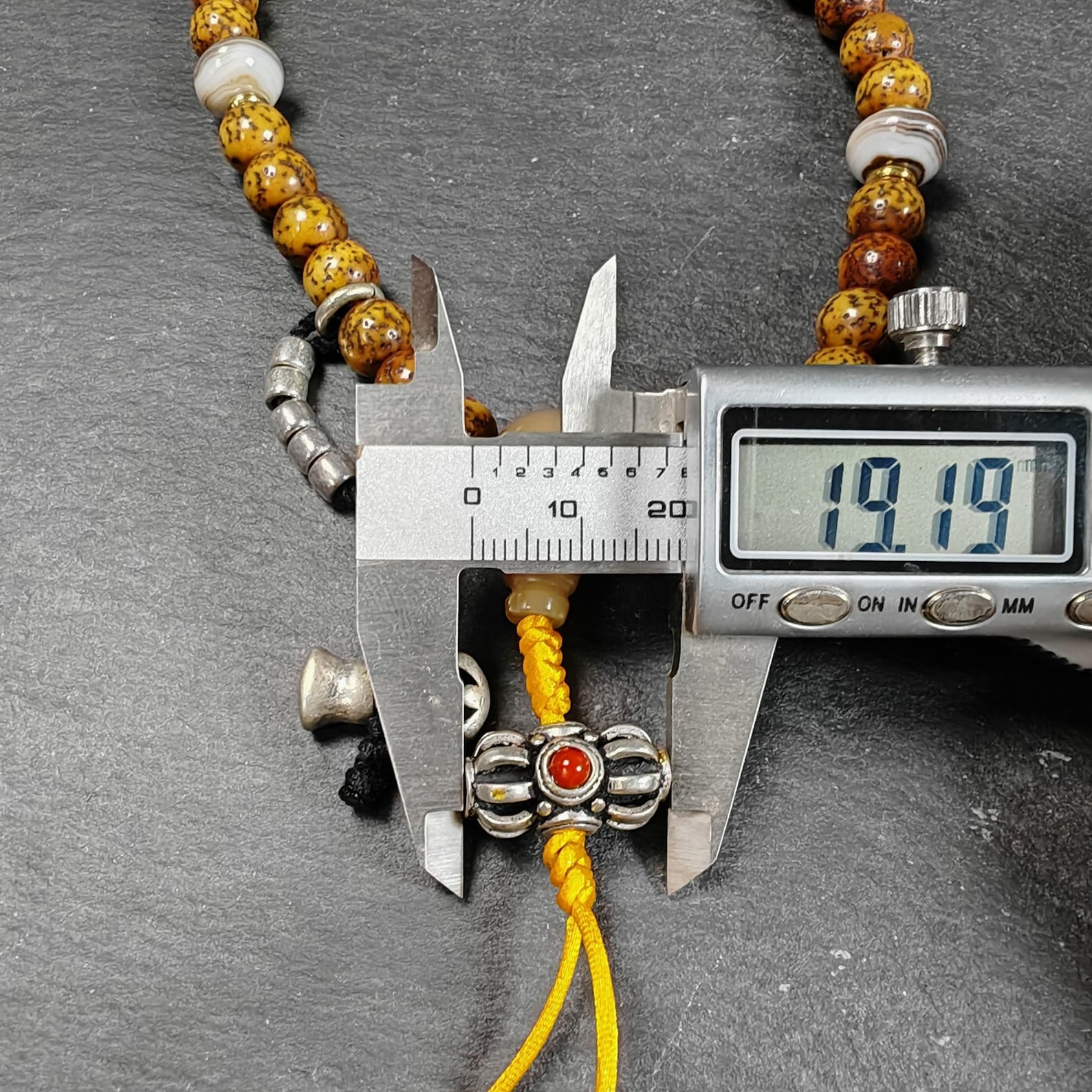Authentic 9mm Lotus Seed Beads Wrist Mala Bracelet: Decades Old Tibetan Rosary Hand Hold Prayer Beads - 13cm Stretched