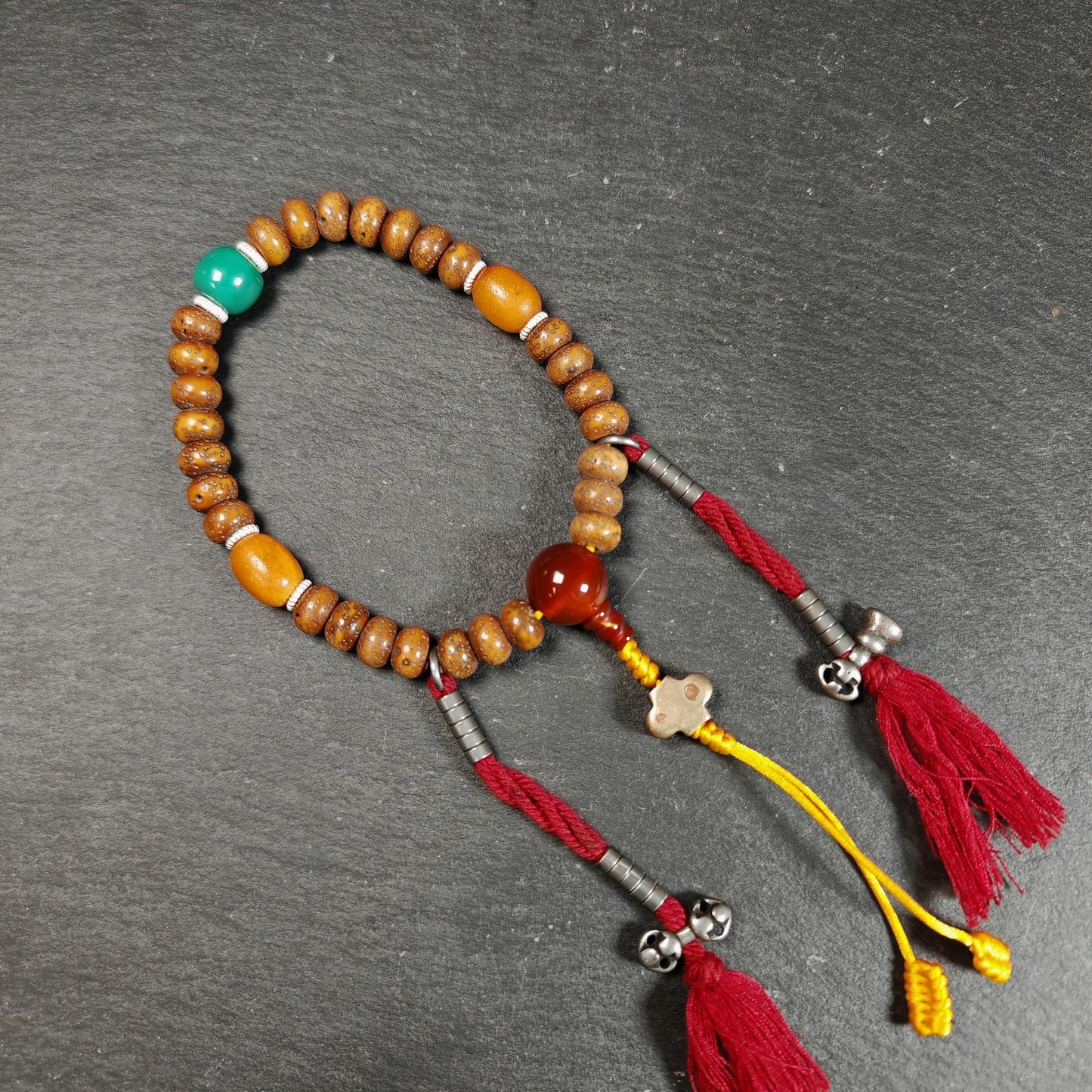 Authentic 9mm Lotus Seed Beads Wrist Mala Bracelet: Decades Old Tibetan Rosary Hand Hold Prayer Beads - 13cm Stretched