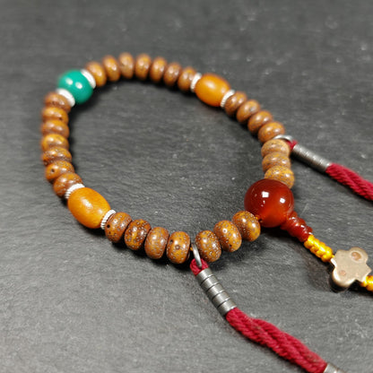 Authentic 9mm Lotus Seed Beads Wrist Mala Bracelet: Decades Old Tibetan Rosary Hand Hold Prayer Beads - 13cm Stretched