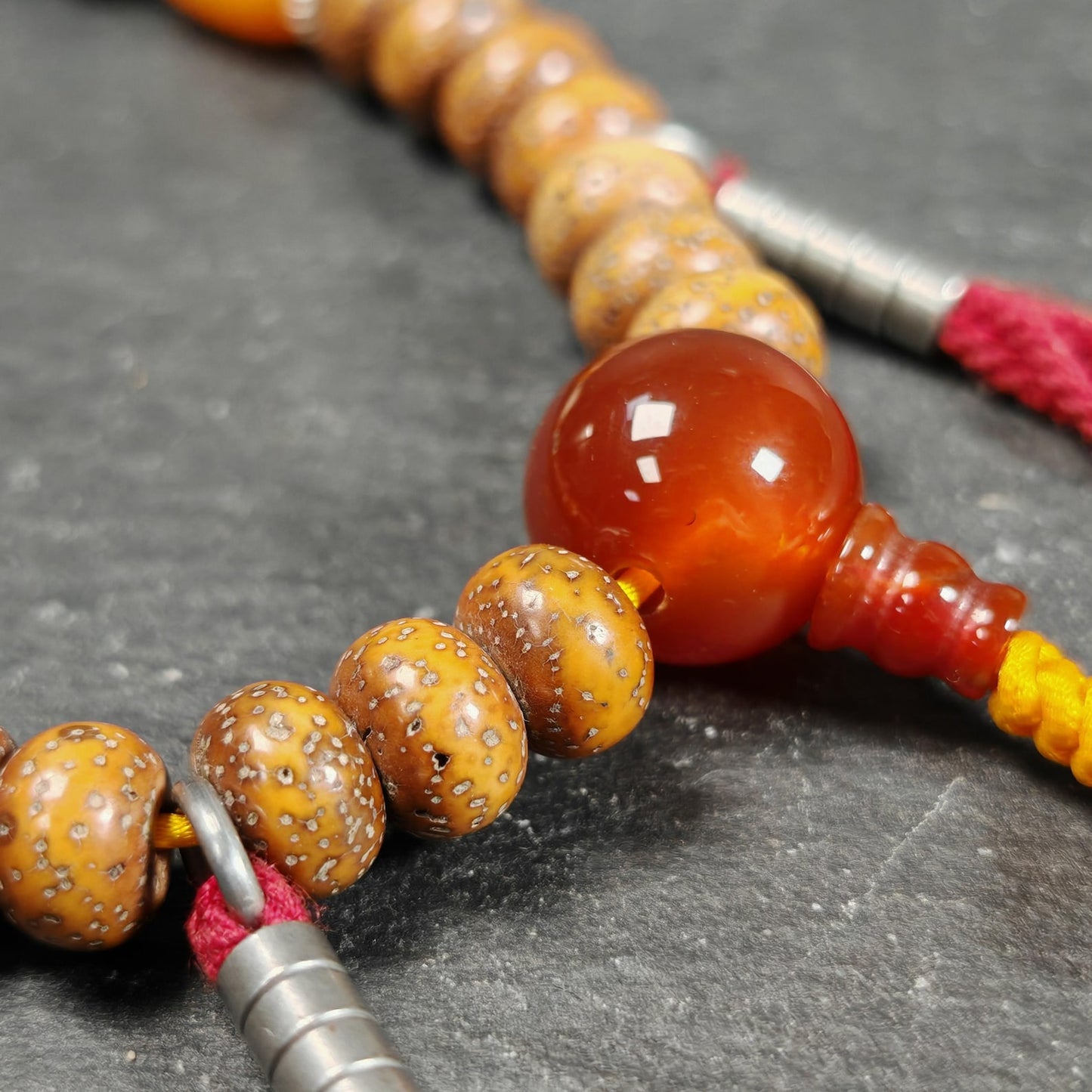 Authentic 9mm Lotus Seed Beads Wrist Mala Bracelet: Decades Old Tibetan Rosary Hand Hold Prayer Beads - 13cm Stretched