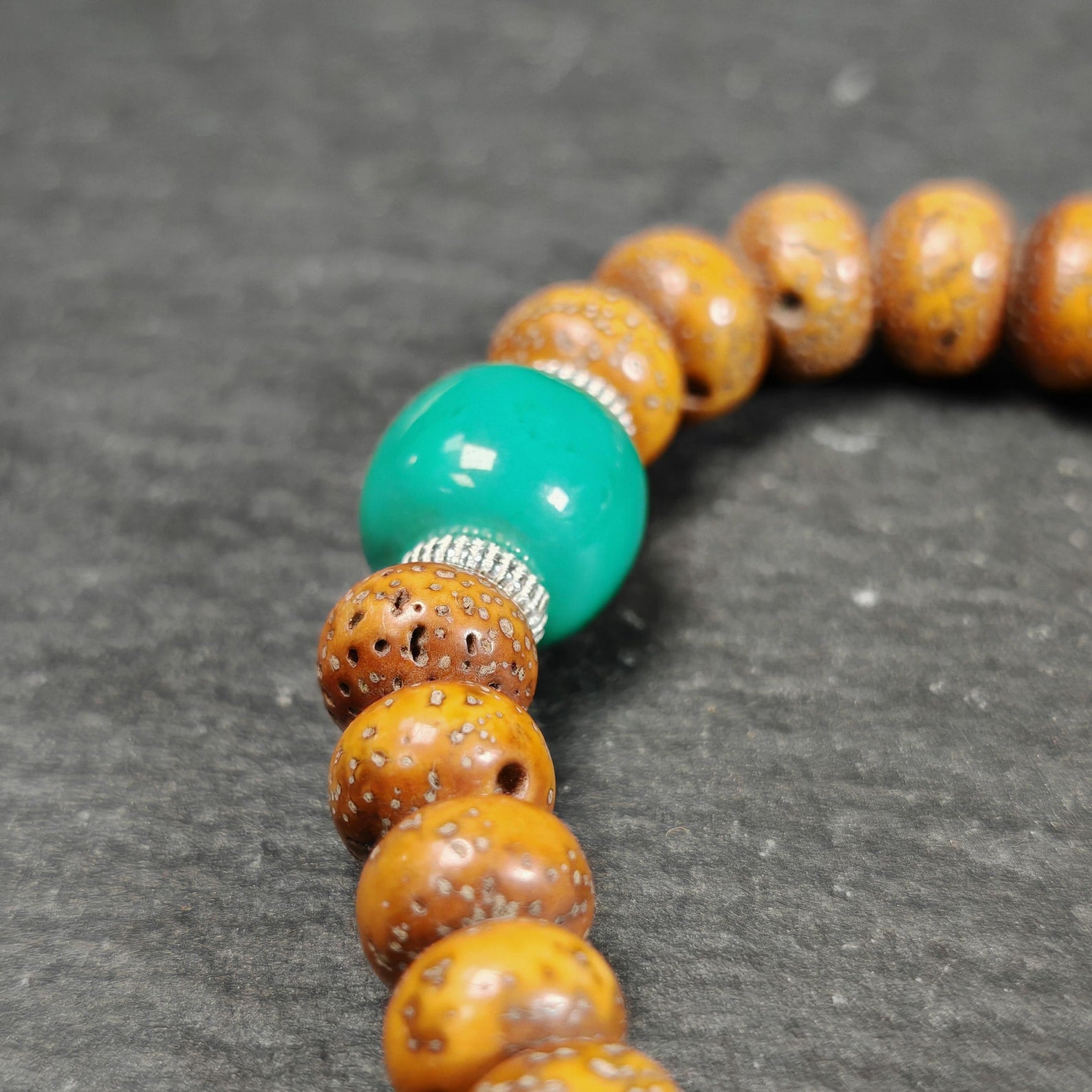 Authentic 9mm Lotus Seed Beads Wrist Mala Bracelet: Decades Old Tibetan Rosary Hand Hold Prayer Beads - 13cm Stretched