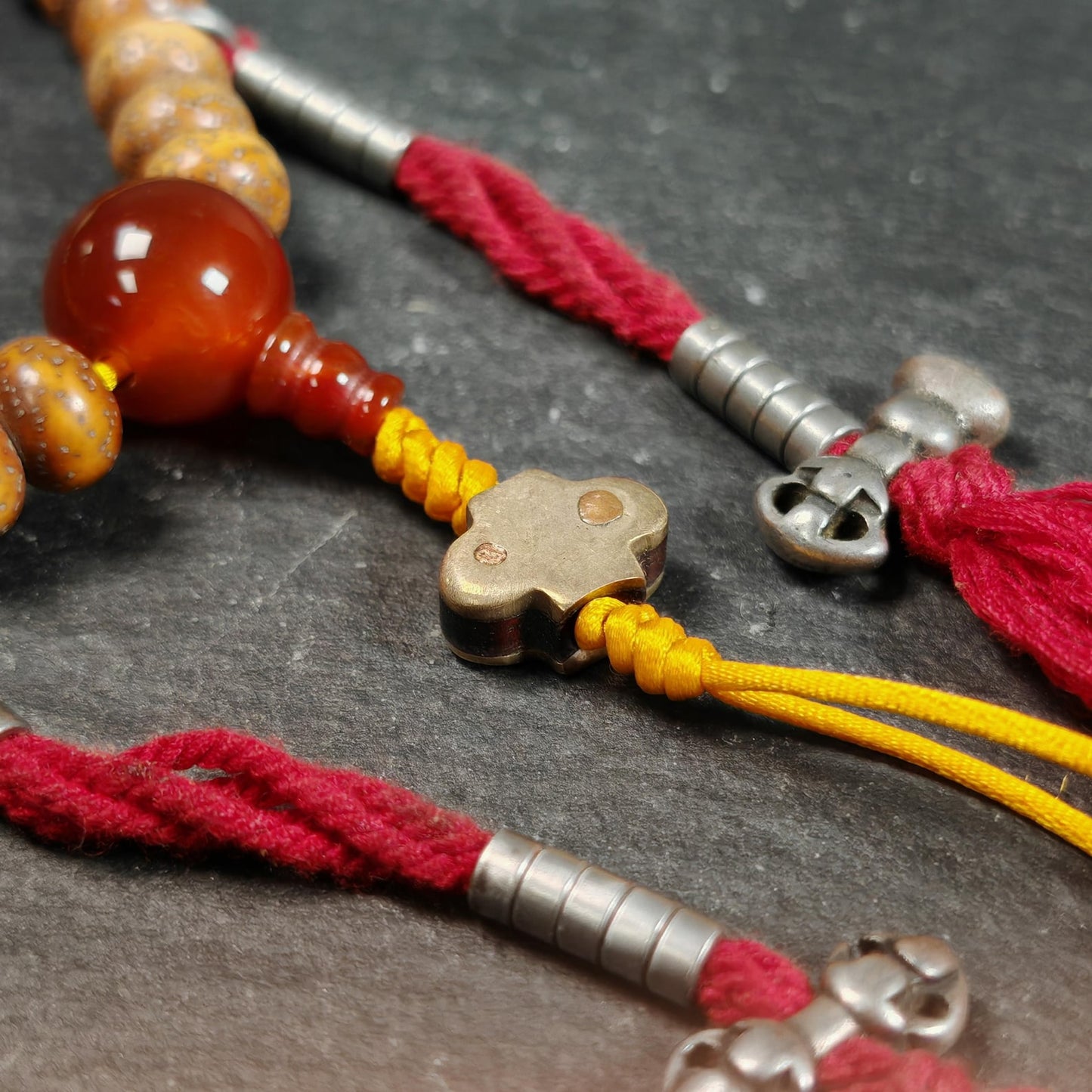Authentic 9mm Lotus Seed Beads Wrist Mala Bracelet: Decades Old Tibetan Rosary Hand Hold Prayer Beads - 13cm Stretched