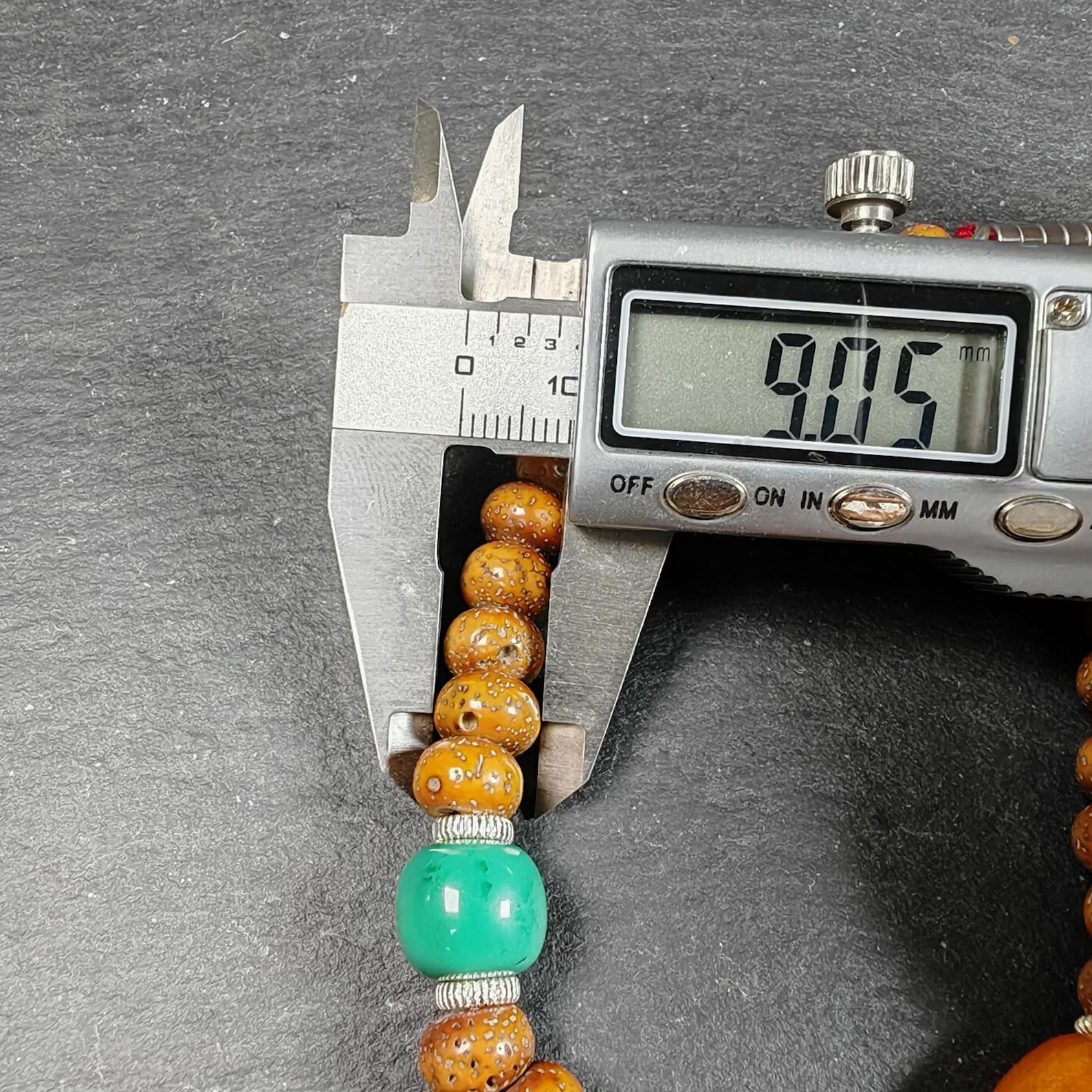 Authentic 9mm Lotus Seed Beads Wrist Mala Bracelet: Decades Old Tibetan Rosary Hand Hold Prayer Beads - 13cm Stretched