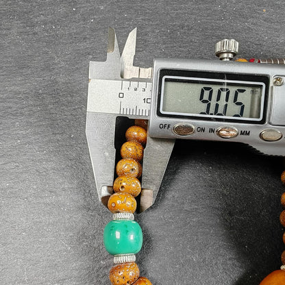 Authentic 9mm Lotus Seed Beads Wrist Mala Bracelet: Decades Old Tibetan Rosary Hand Hold Prayer Beads - 13cm Stretched