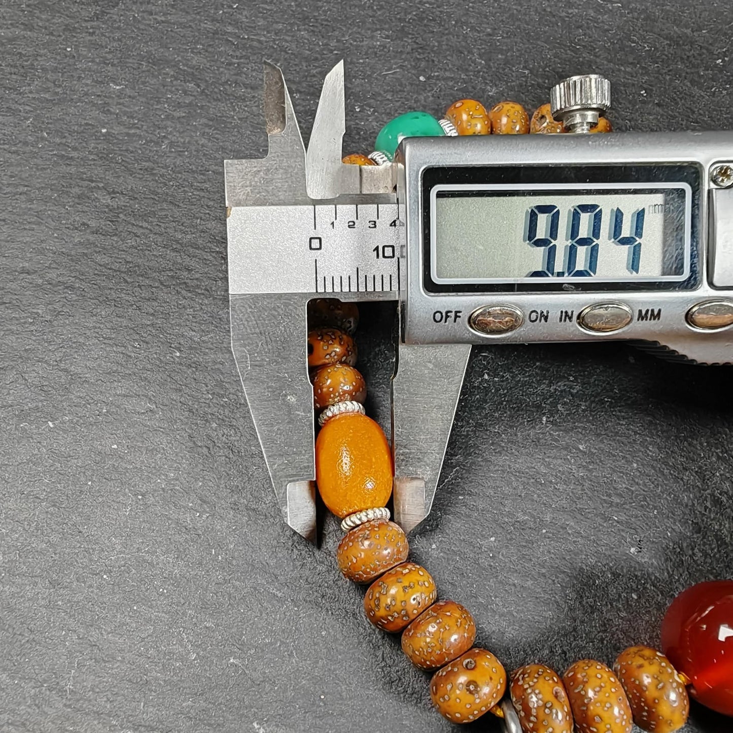 Authentic 9mm Lotus Seed Beads Wrist Mala Bracelet: Decades Old Tibetan Rosary Hand Hold Prayer Beads - 13cm Stretched