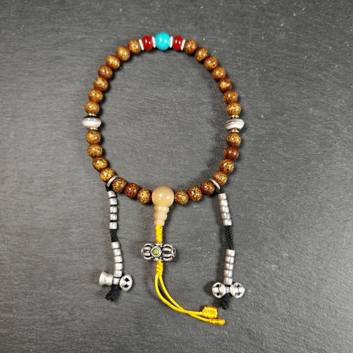 Authentic 9mm Lotus Seed Beads Wrist Mala Bracelet: Decades Old Tibetan Rosary Hand Hold Prayer Beads - 13cm Stretched