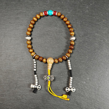 Authentic 9mm Lotus Seed Beads Wrist Mala Bracelet: Decades Old Tibetan Rosary Hand Hold Prayer Beads - 13cm Stretched
