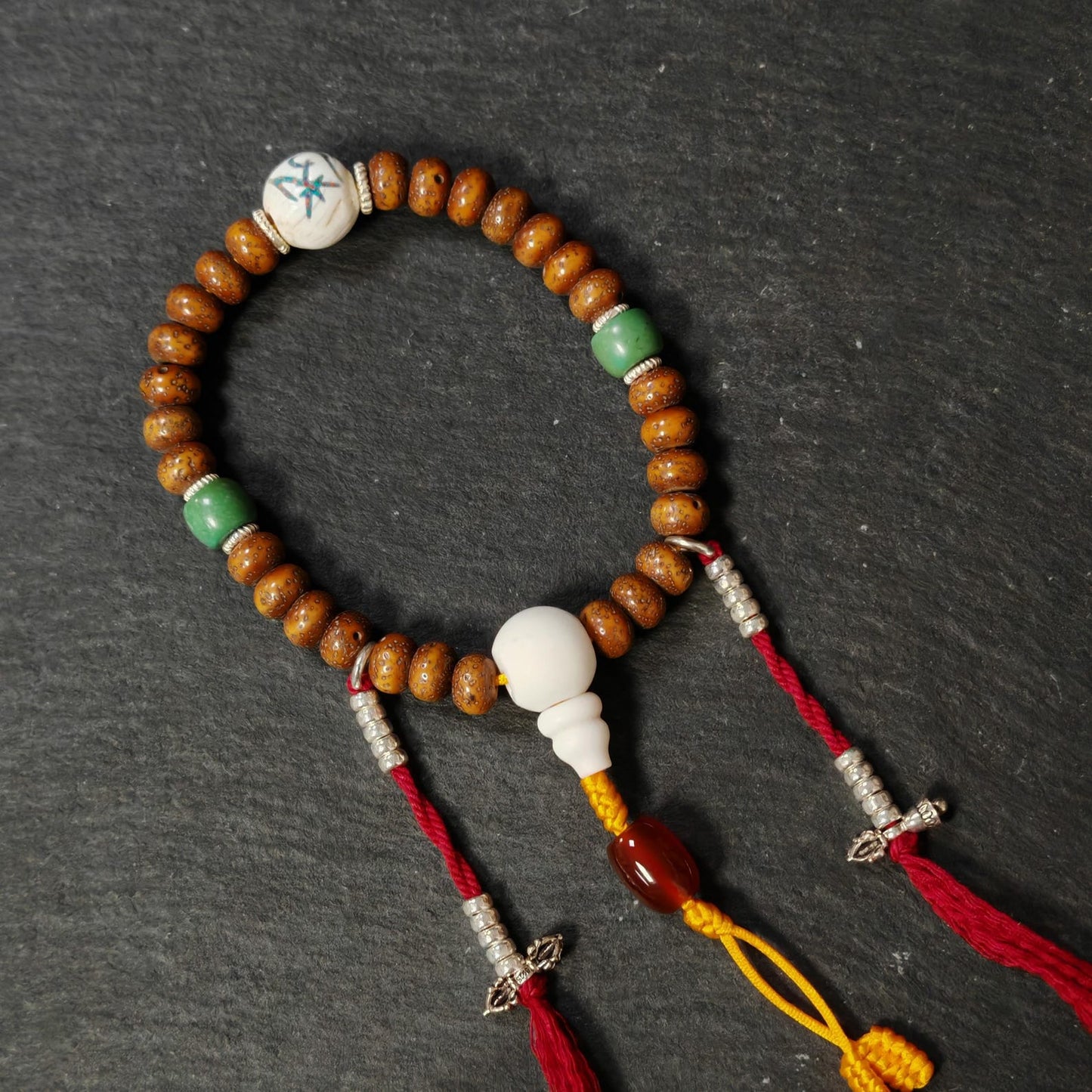 Authentic 9mm Lotus Seed Beads Wrist Mala Bracelet: Decades Old Tibetan Rosary Hand Hold Prayer Beads - 13cm Stretched