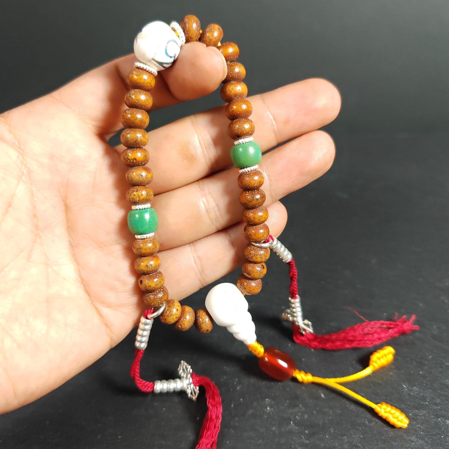 Authentic 9mm Lotus Seed Beads Wrist Mala Bracelet: Decades Old Tibetan Rosary Hand Hold Prayer Beads - 13cm Stretched