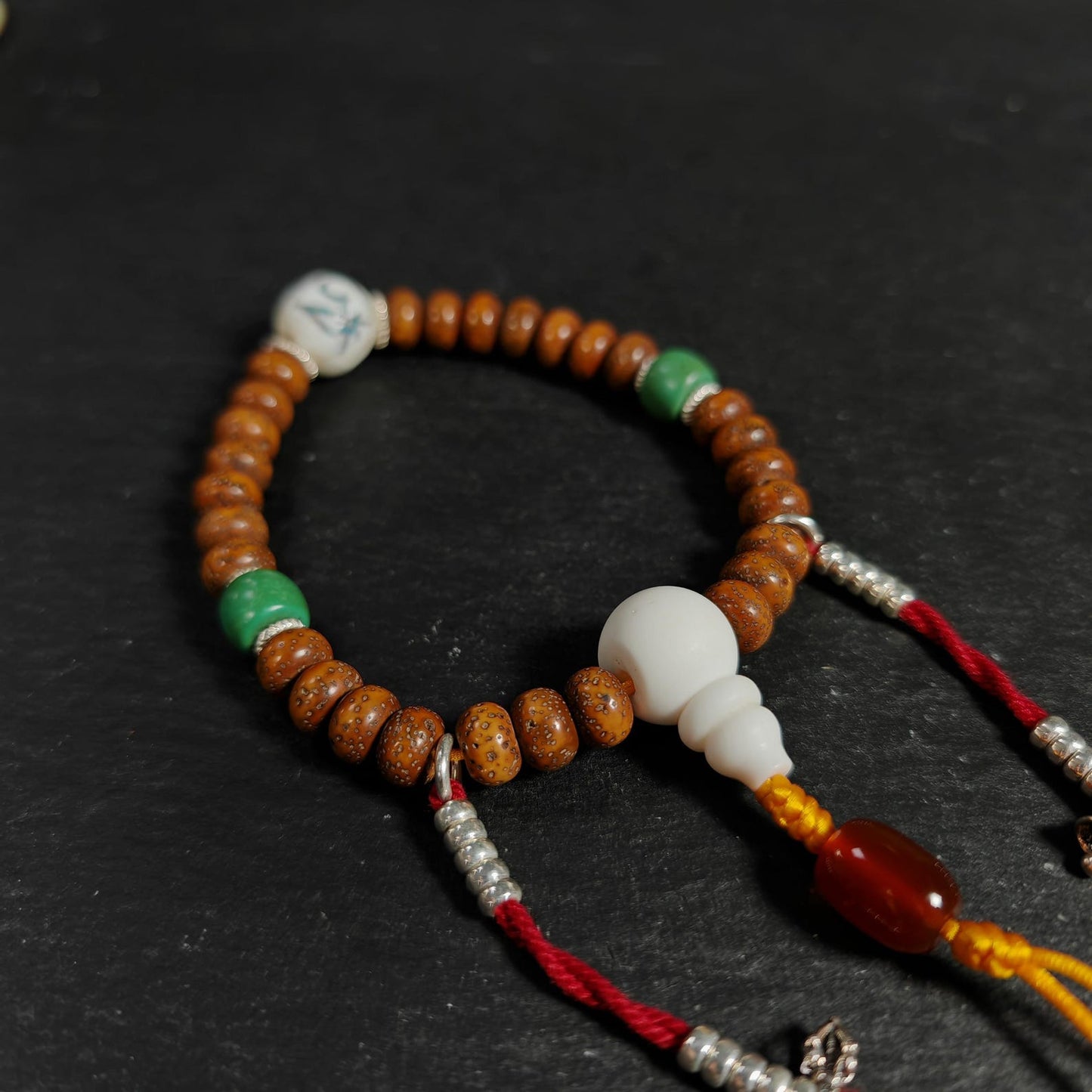 Authentic 9mm Lotus Seed Beads Wrist Mala Bracelet: Decades Old Tibetan Rosary Hand Hold Prayer Beads - 13cm Stretched