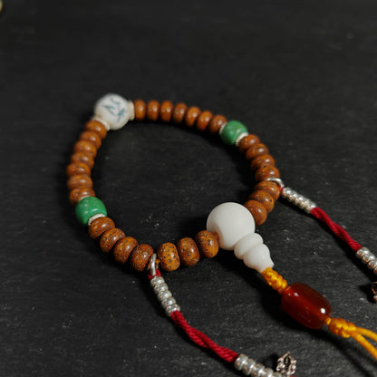 Authentic 9mm Lotus Seed Beads Wrist Mala Bracelet: Decades Old Tibetan Rosary Hand Hold Prayer Beads - 13cm Stretched