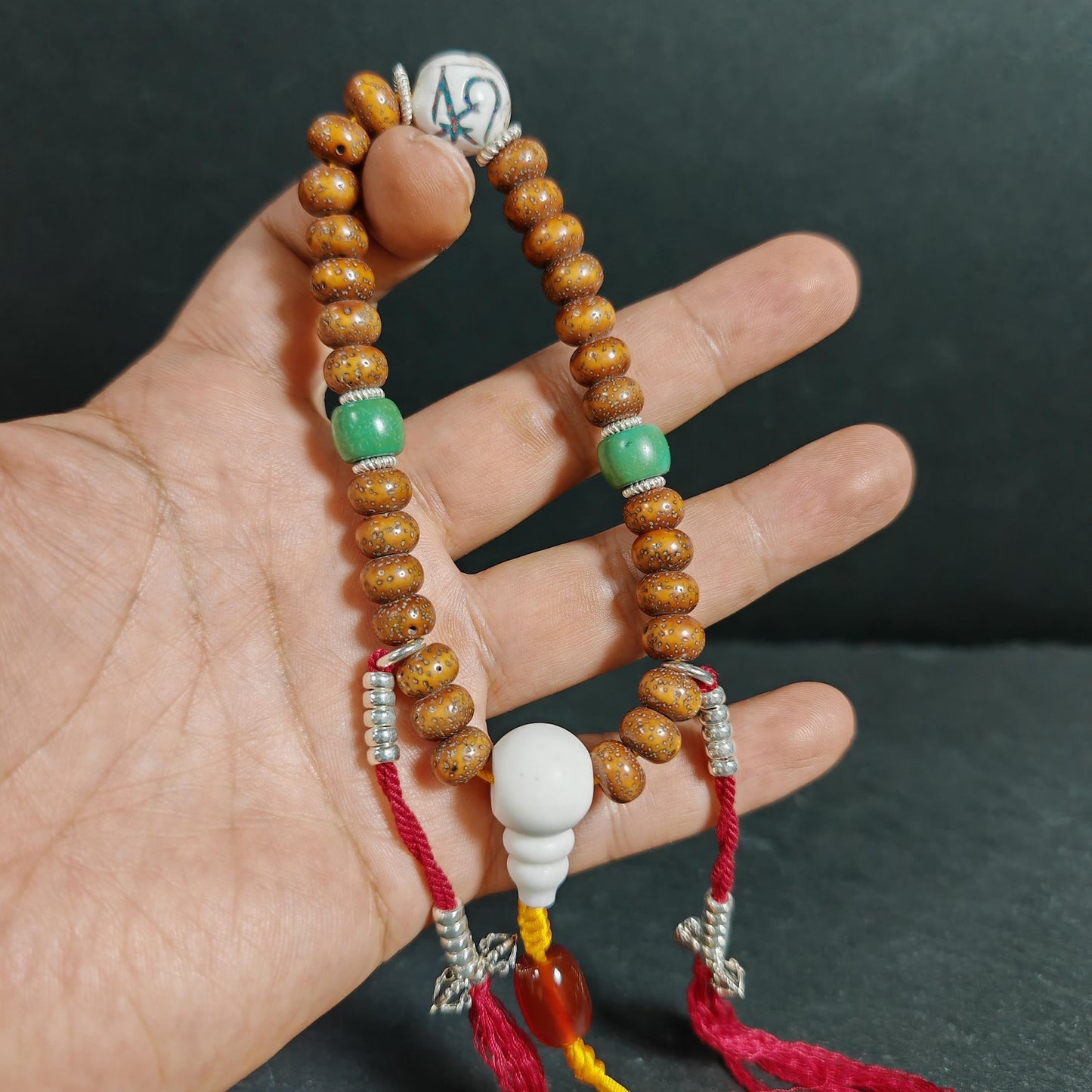 Authentic 9mm Lotus Seed Beads Wrist Mala Bracelet: Decades Old Tibetan Rosary Hand Hold Prayer Beads - 13cm Stretched