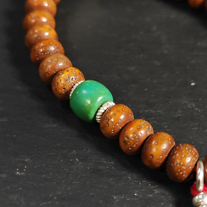 Authentic 9mm Lotus Seed Beads Wrist Mala Bracelet: Decades Old Tibetan Rosary Hand Hold Prayer Beads - 13cm Stretched
