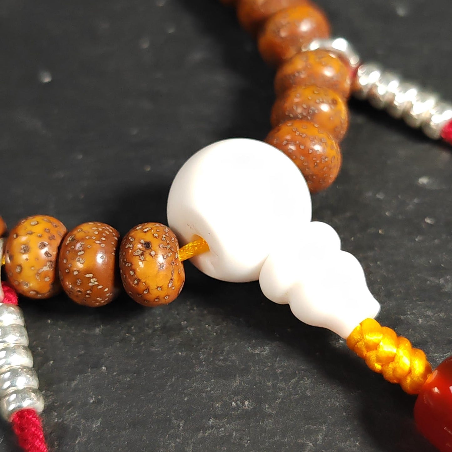 Authentic 9mm Lotus Seed Beads Wrist Mala Bracelet: Decades Old Tibetan Rosary Hand Hold Prayer Beads - 13cm Stretched
