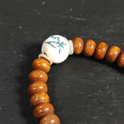 Authentic 9mm Lotus Seed Beads Wrist Mala Bracelet: Decades Old Tibetan Rosary Hand Hold Prayer Beads - 13cm Stretched