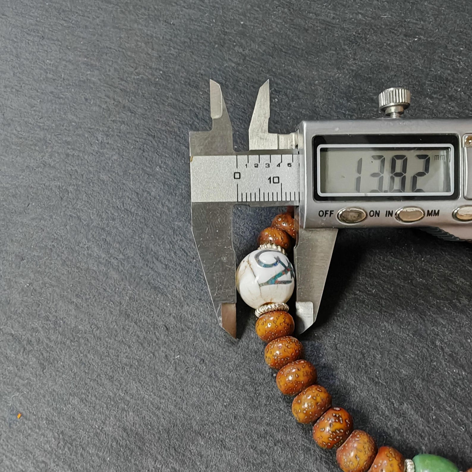 Authentic 9mm Lotus Seed Beads Wrist Mala Bracelet: Decades Old Tibetan Rosary Hand Hold Prayer Beads - 13cm Stretched