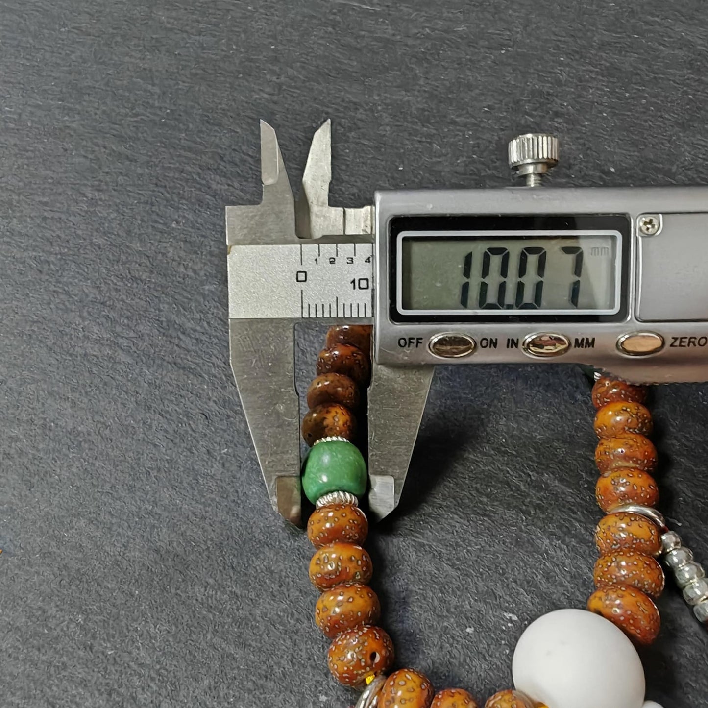 Authentic 9mm Lotus Seed Beads Wrist Mala Bracelet: Decades Old Tibetan Rosary Hand Hold Prayer Beads - 13cm Stretched