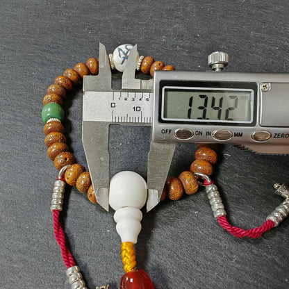 Authentic 9mm Lotus Seed Beads Wrist Mala Bracelet: Decades Old Tibetan Rosary Hand Hold Prayer Beads - 13cm Stretched