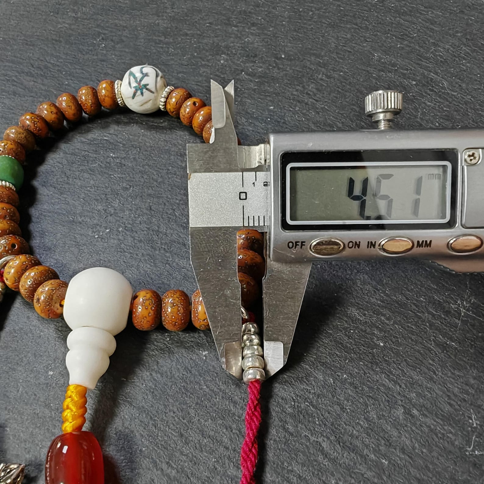 Authentic 9mm Lotus Seed Beads Wrist Mala Bracelet: Decades Old Tibetan Rosary Hand Hold Prayer Beads - 13cm Stretched
