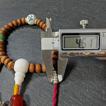Authentic 9mm Lotus Seed Beads Wrist Mala Bracelet: Decades Old Tibetan Rosary Hand Hold Prayer Beads - 13cm Stretched