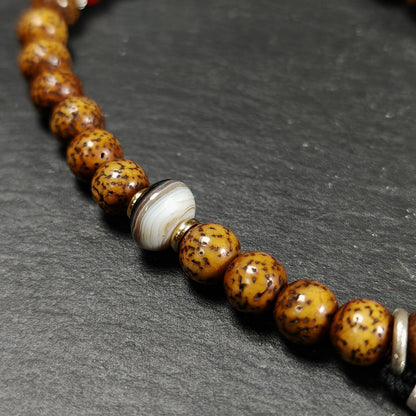 Authentic 9mm Lotus Seed Beads Wrist Mala Bracelet: Decades Old Tibetan Rosary Hand Hold Prayer Beads - 13cm Stretched