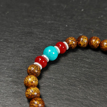 Authentic 9mm Lotus Seed Beads Wrist Mala Bracelet: Decades Old Tibetan Rosary Hand Hold Prayer Beads - 13cm Stretched