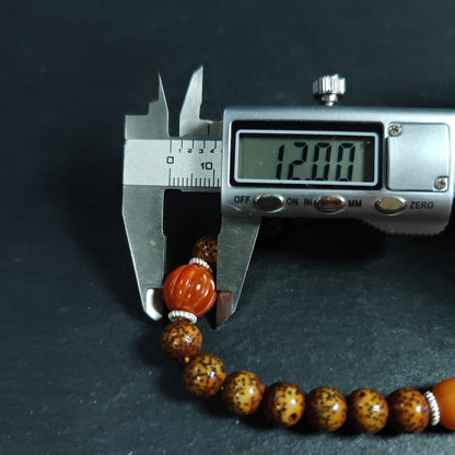 Authentic 9mm Lotus Seed Beads Wrist Mala Bracelet: Old Tibetan Rosary Hand Hold Prayer Beads - 13cm Stretched