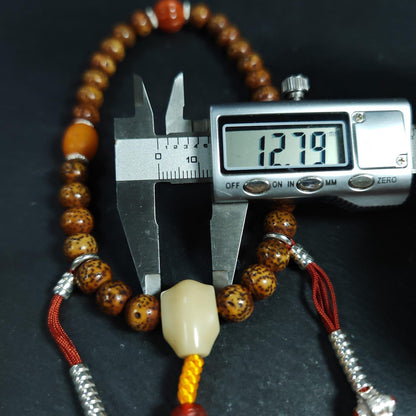 Authentic 9mm Lotus Seed Beads Wrist Mala Bracelet: Old Tibetan Rosary Hand Hold Prayer Beads - 13cm Stretched