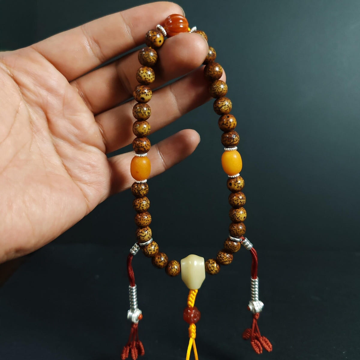 Authentic 9mm Lotus Seed Beads Wrist Mala Bracelet: Old Tibetan Rosary - Tibetan Buddhist mala beads, view 4