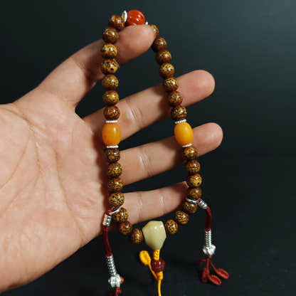 Authentic 9mm Lotus Seed Beads Wrist Mala Bracelet: Old Tibetan Rosary - Tibetan Buddhist mala beads, view 5