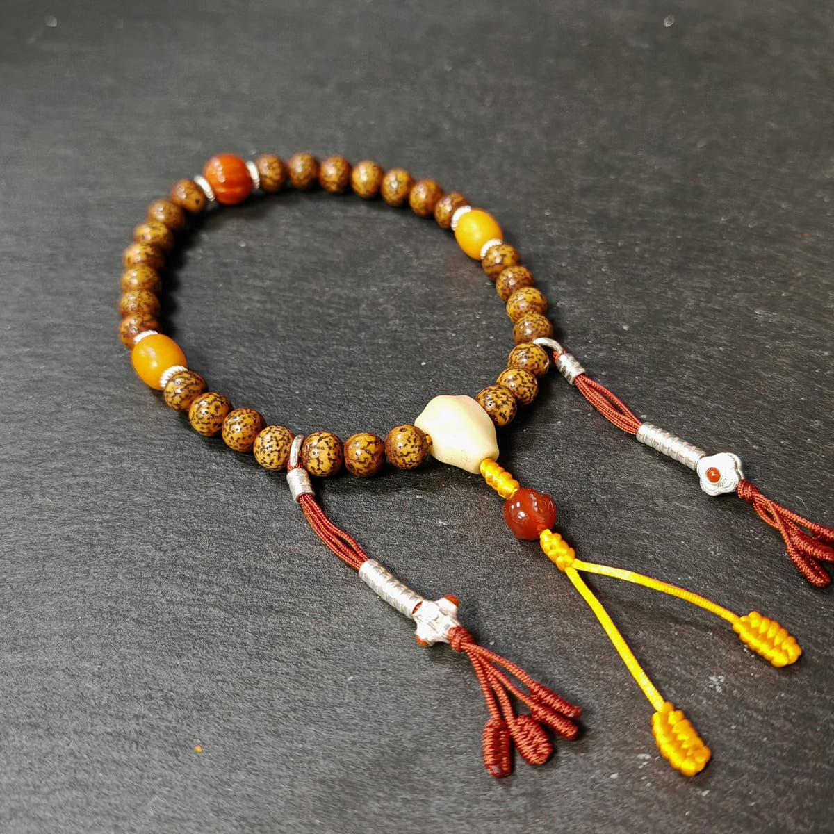 Authentic 9mm Lotus Seed Beads Wrist Mala Bracelet: Old Tibetan Rosary - Tibetan Buddhist mala beads, view 6