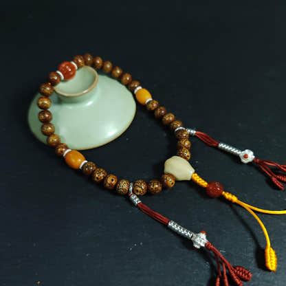 Authentic 9mm Lotus Seed Beads Wrist Mala Bracelet: Old Tibetan Rosary - Tibetan Buddhist mala beads, view 7