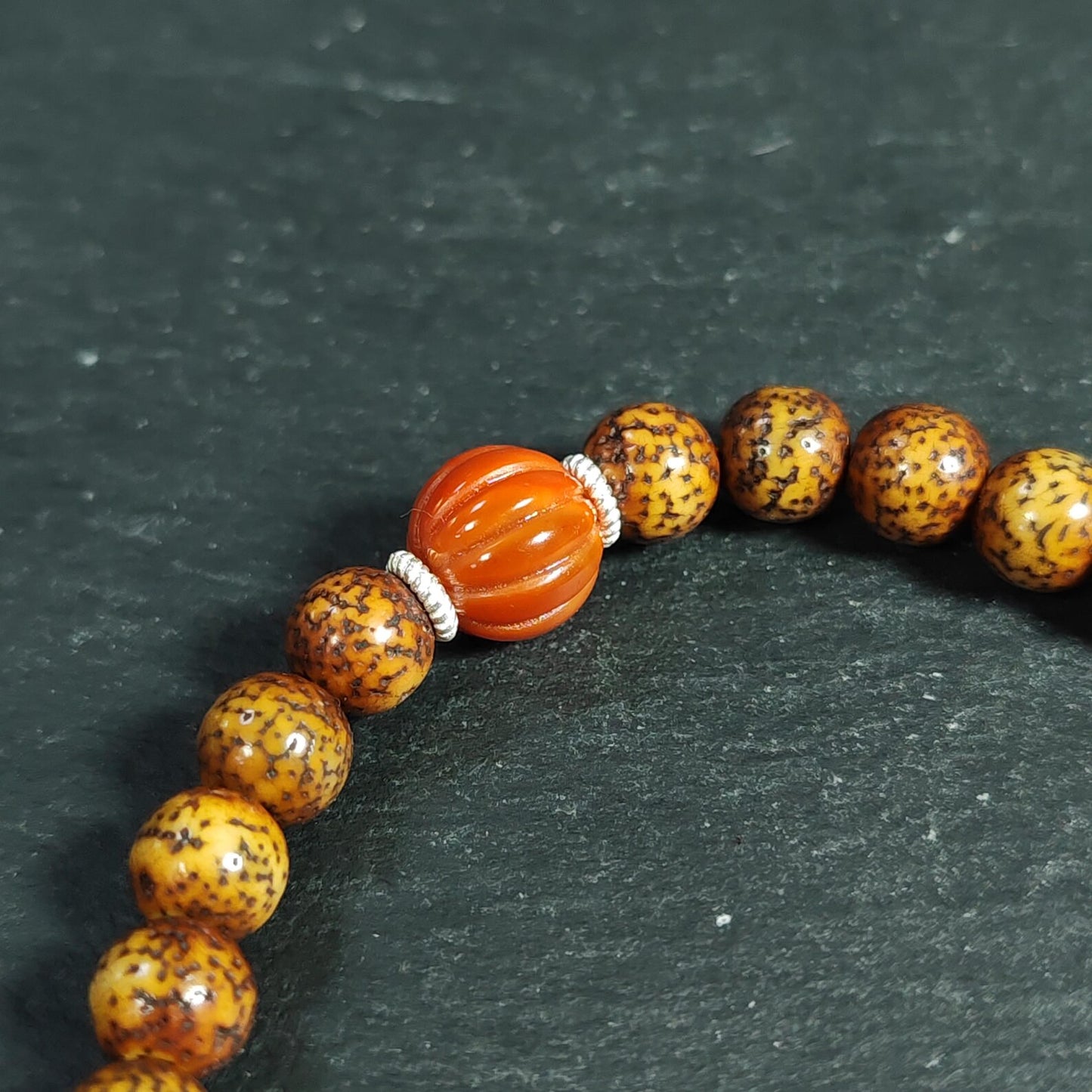 Authentic 9mm Lotus Seed Beads Wrist Mala Bracelet: Old Tibetan Rosary Hand Hold Prayer Beads - 13cm Stretched
