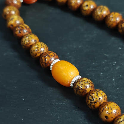 Authentic 9mm Lotus Seed Beads Wrist Mala Bracelet: Old Tibetan Rosary - Tibetan Buddhist mala beads, view 9
