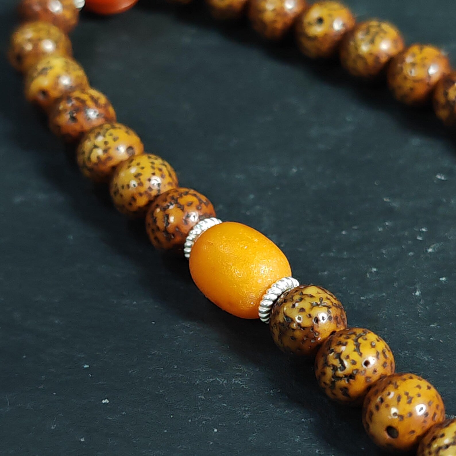 Authentic 9mm Lotus Seed Beads Wrist Mala Bracelet: Old Tibetan Rosary Hand Hold Prayer Beads - 13cm Stretched