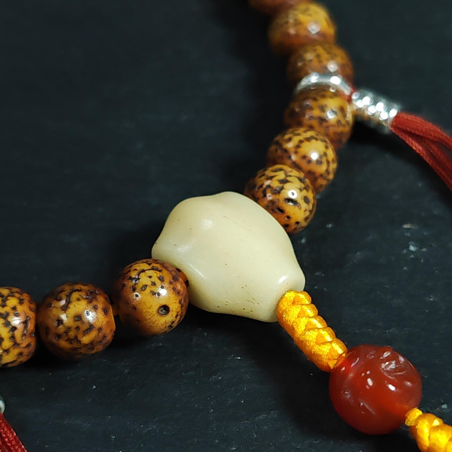 Authentic 9mm Lotus Seed Beads Wrist Mala Bracelet: Old Tibetan Rosary Hand Hold Prayer Beads - 13cm Stretched