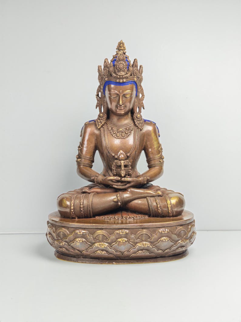 Authentic Amitayus Statue - Scared Tibetan Statue - Fully Consecrated and Blessed - Spiritual Decor - 16cm Height - Decades Old