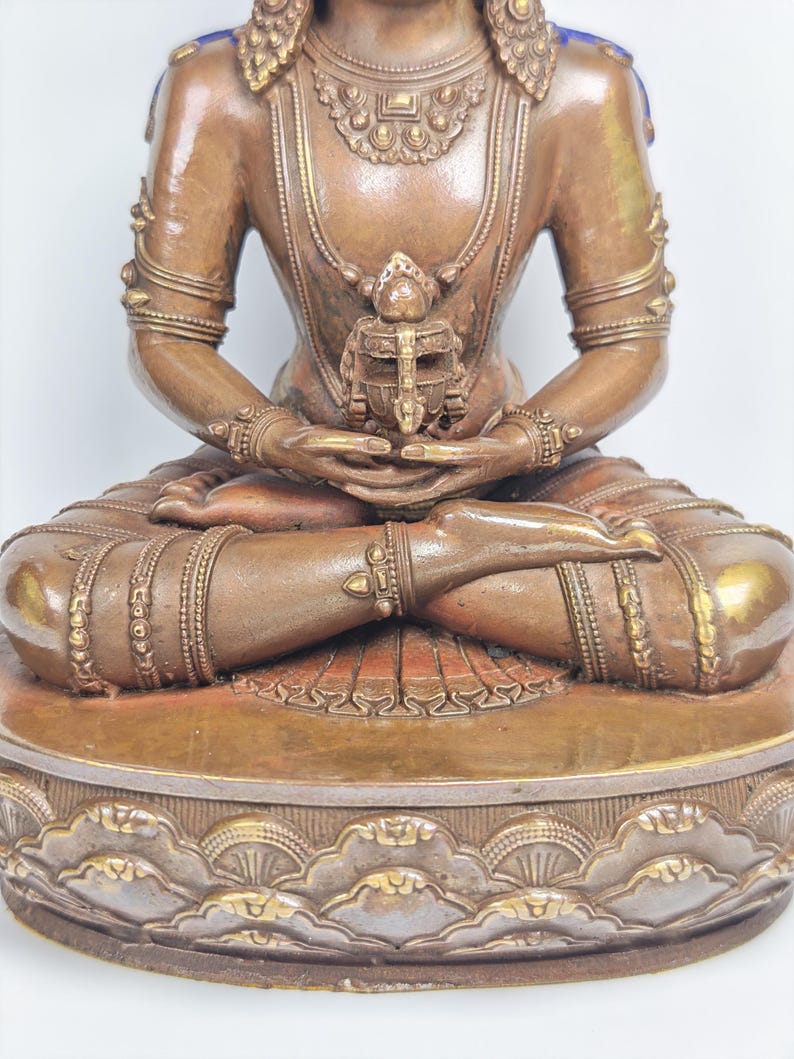 Authentic Amitayus Statue - Scared Tibetan Statue - Fully Consecrated and Blessed - Spiritual Decor - 16cm Height - Decades Old
