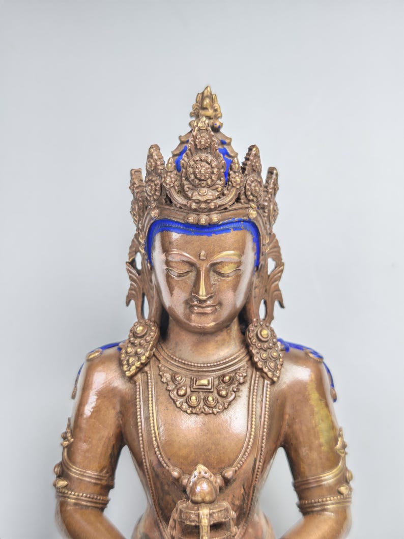 Authentic Amitayus Statue - Scared Tibetan Statue - Fully Consecrated and Blessed - Spiritual Decor - 16cm Height - Decades Old