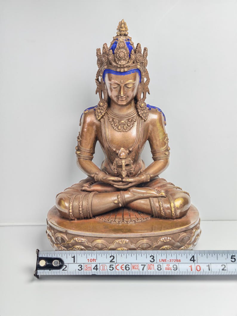 Authentic Amitayus Statue - Scared Tibetan Statue - Fully Consecrated and Blessed - Spiritual Decor - 16cm Height - Decades Old