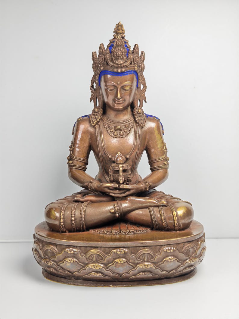 Authentic Amitayus Statue - Scared Tibetan Statue - Fully Consecrated and Blessed - Spiritual Decor - 16cm Height - Decades Old