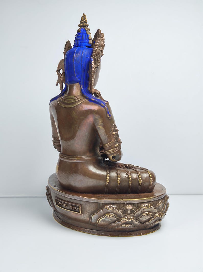 Authentic Amitayus Statue - Scared Tibetan Statue - Fully Consecrated and Blessed - Spiritual Decor - 16cm Height - Decades Old