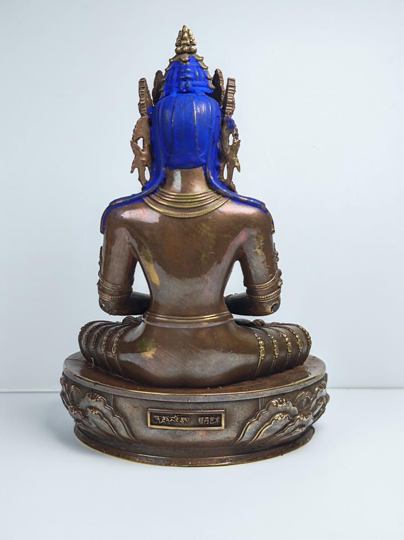 Authentic Amitayus Statue - Scared Tibetan Statue - Fully Consecrated and Blessed - Spiritual Decor - 16cm Height - Decades Old