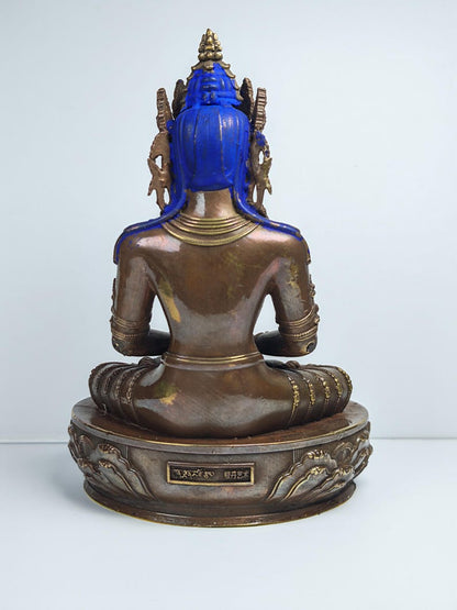 Authentic Amitayus Statue - Scared Tibetan Statue - Fully Consecrated and Blessed - Spiritual Decor - 16cm Height - Decades Old