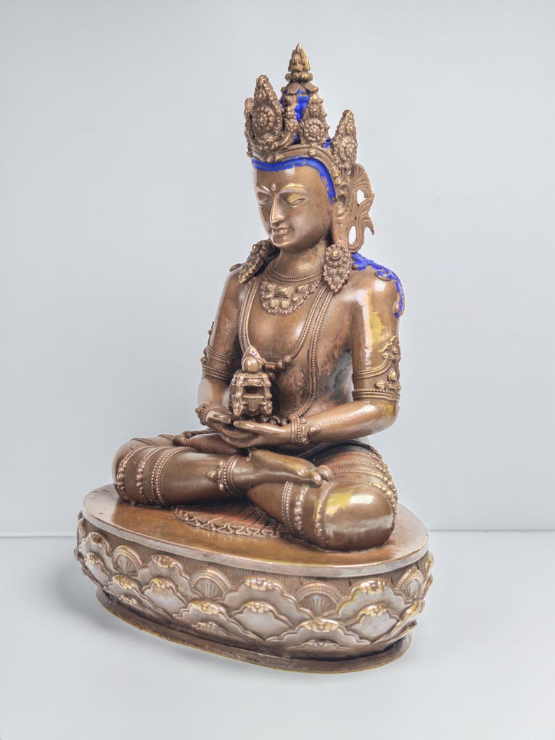Authentic Amitayus Statue - Scared Tibetan Statue - Fully Consecrated and Blessed - Spiritual Decor - 16cm Height - Decades Old